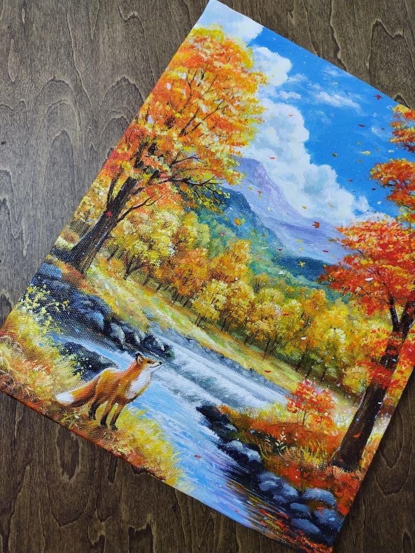 ぷ*あ様 【秋晴れの日】アクリル画 F3 風景画 絵画