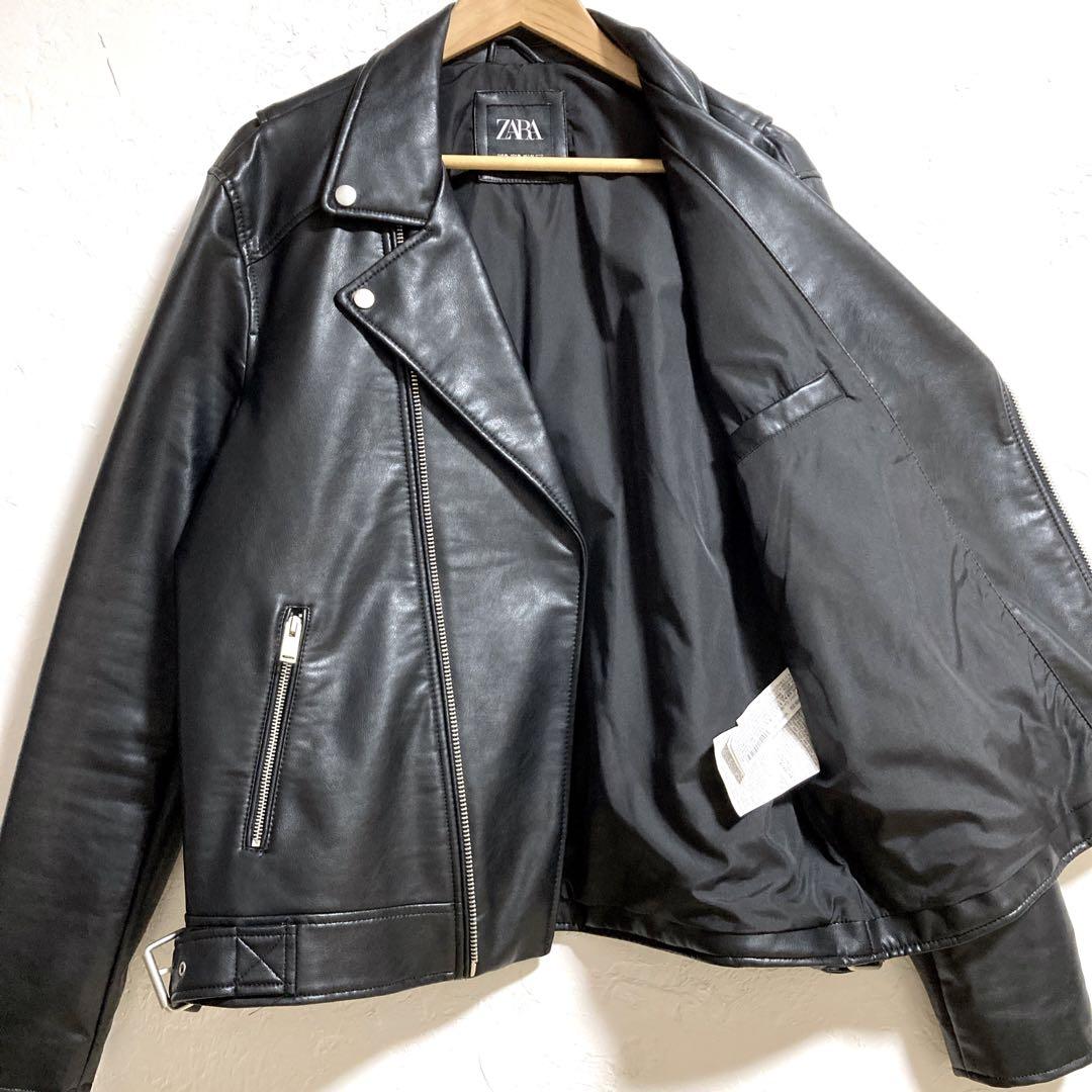 【美品】ZARA ダブルライダースジャケット フェイクレザー　ブラック　XL