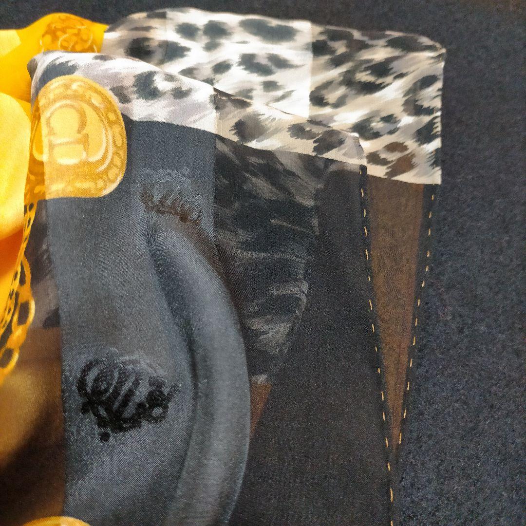 クリスチャンディオール 大判スカーフ ヒョウ柄とゴールド装飾 シルク100％