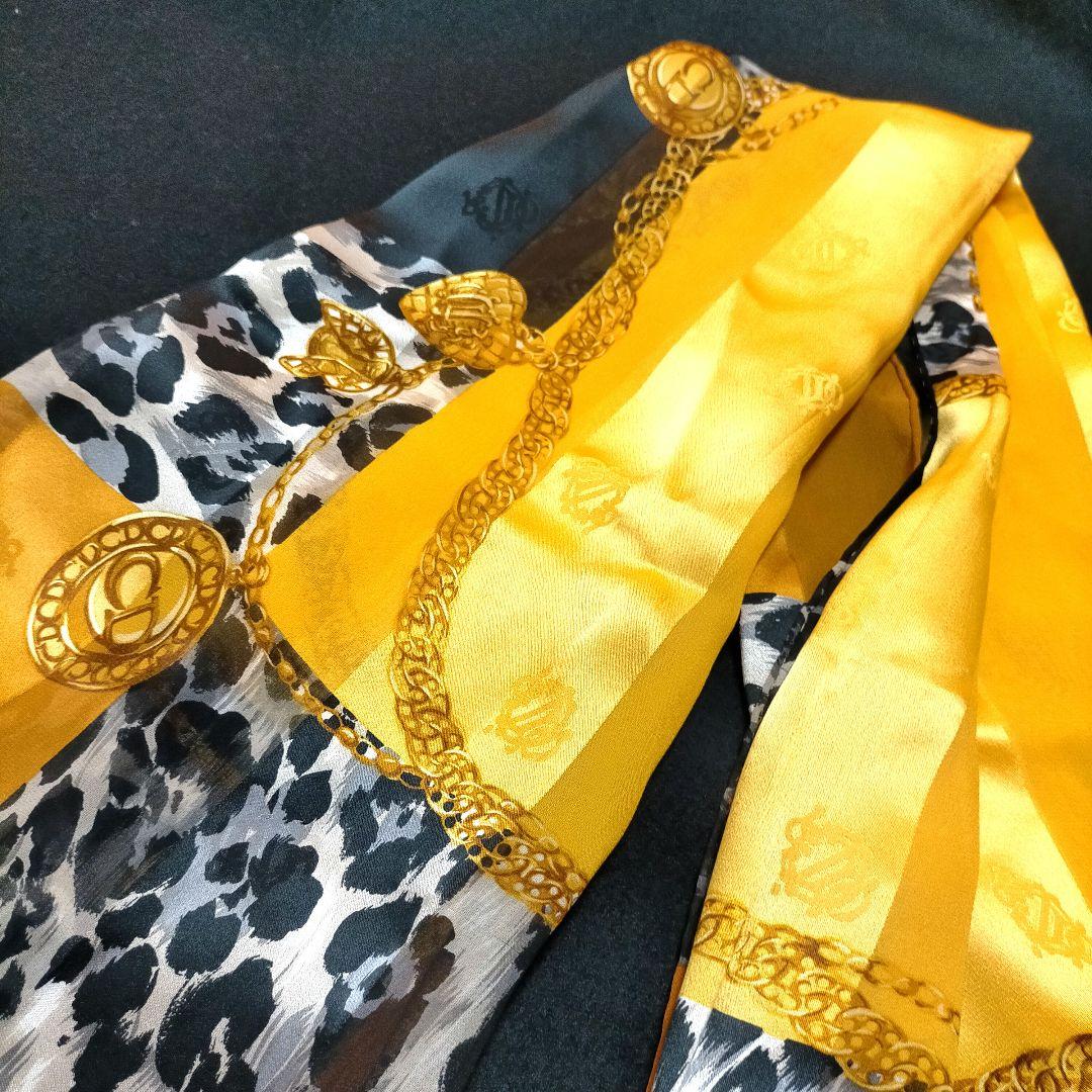 クリスチャンディオール 大判スカーフ ヒョウ柄とゴールド装飾 シルク100％