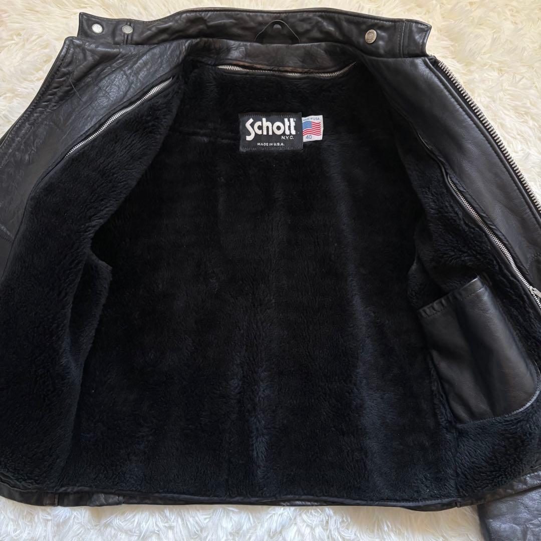 米国製40 SCHOTT ショット シングル ライダース ボアライナー XL