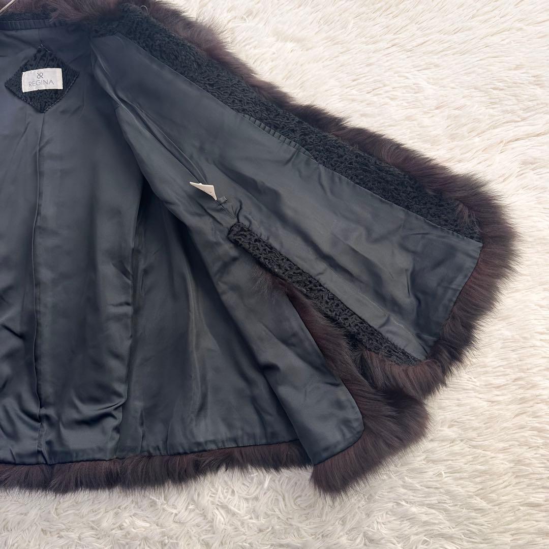 美品 カラクルラム ポンチョコート ケープ マント 毛皮 フォックスファー 黒