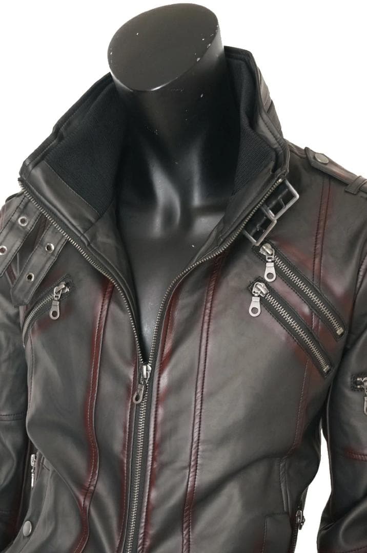 ヴィンテージレザームラ染め シングルライダースジャケット★黒★3L