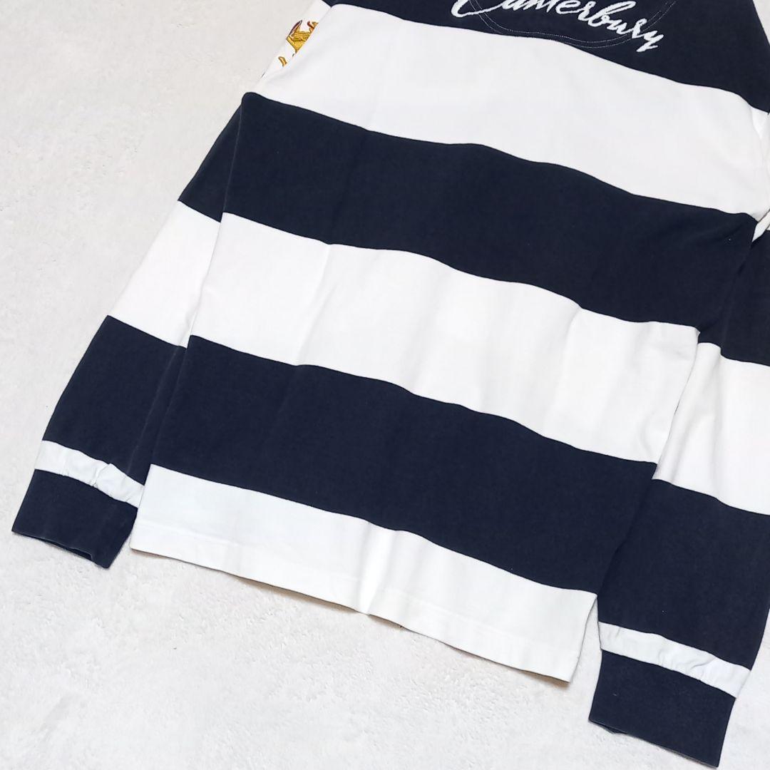 カンタベリー ラガーシャツ 全ロゴ刺繍 ワッペン 太ボーダー 長袖 黒白 L
