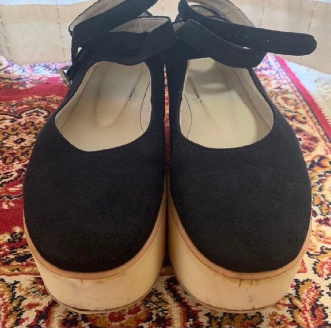 黒 スエード風 バレエシューズ ストラップ付き