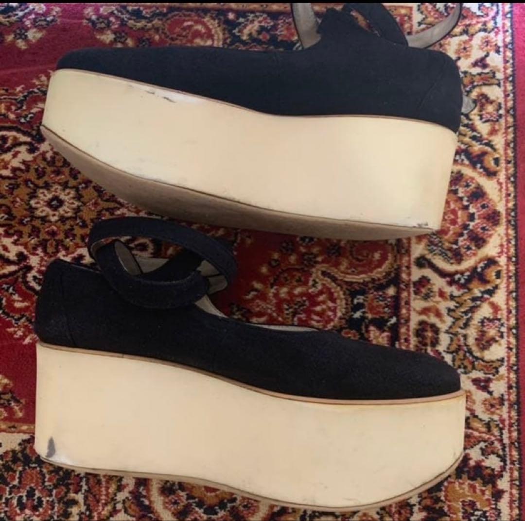 黒 スエード風 バレエシューズ ストラップ付き