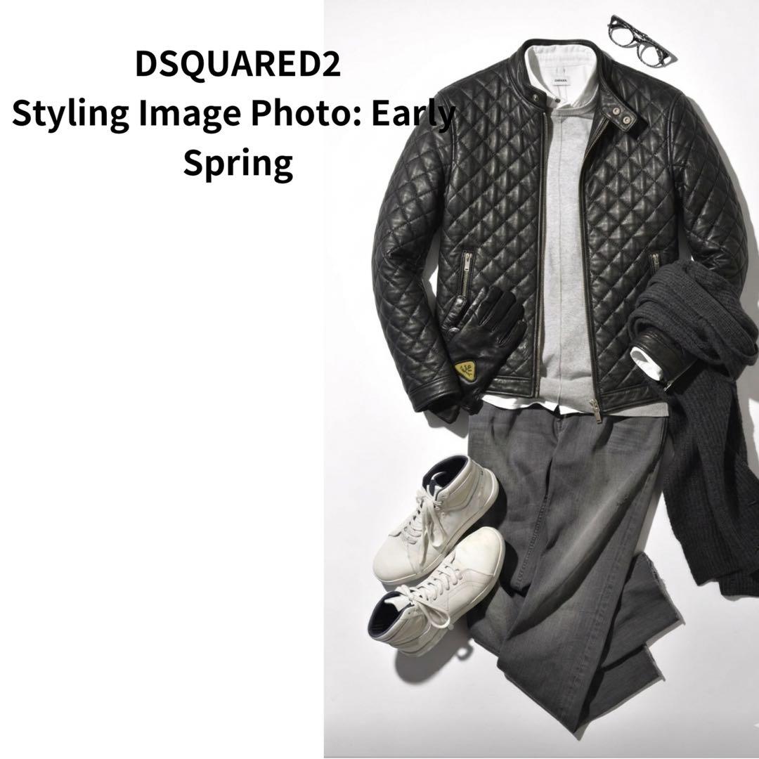 【極上の一着】 DSQUARED2ブラックレザーキルティングジャケット