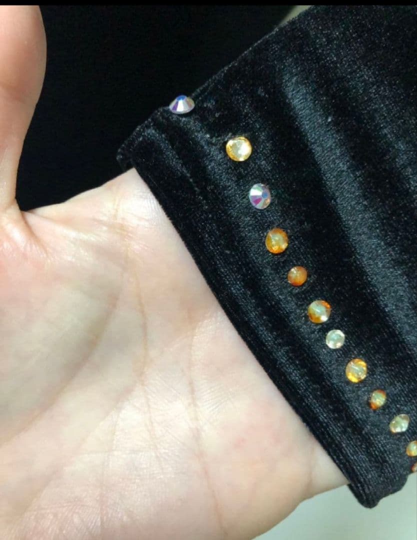 社交ダンスレッスン練習着パーティー発表会。ベロアビジュ裾ホースラテンドレス