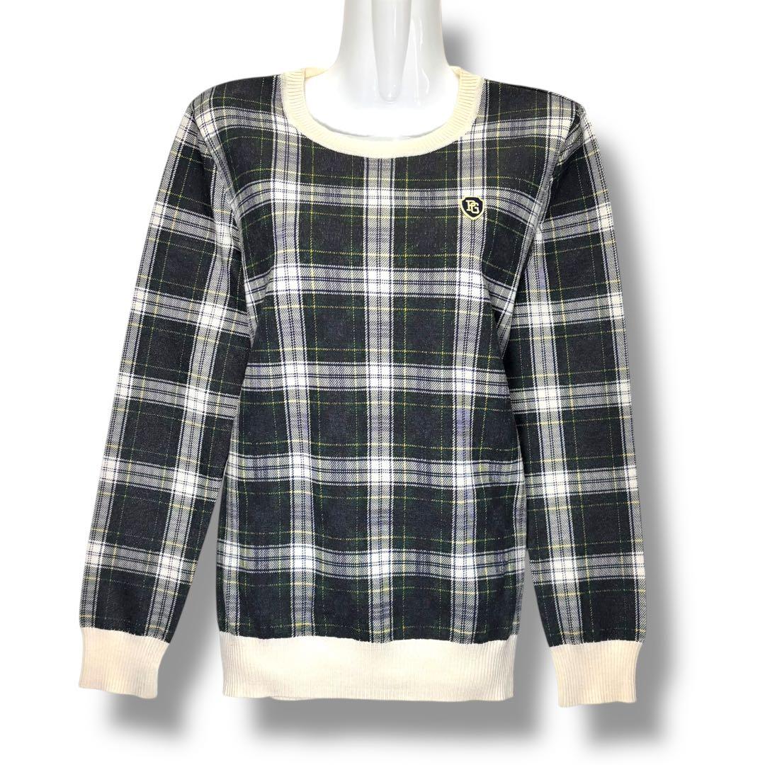 希少 パーリーゲイツ ウール100% チェック柄 ニット レディース ゴルフ