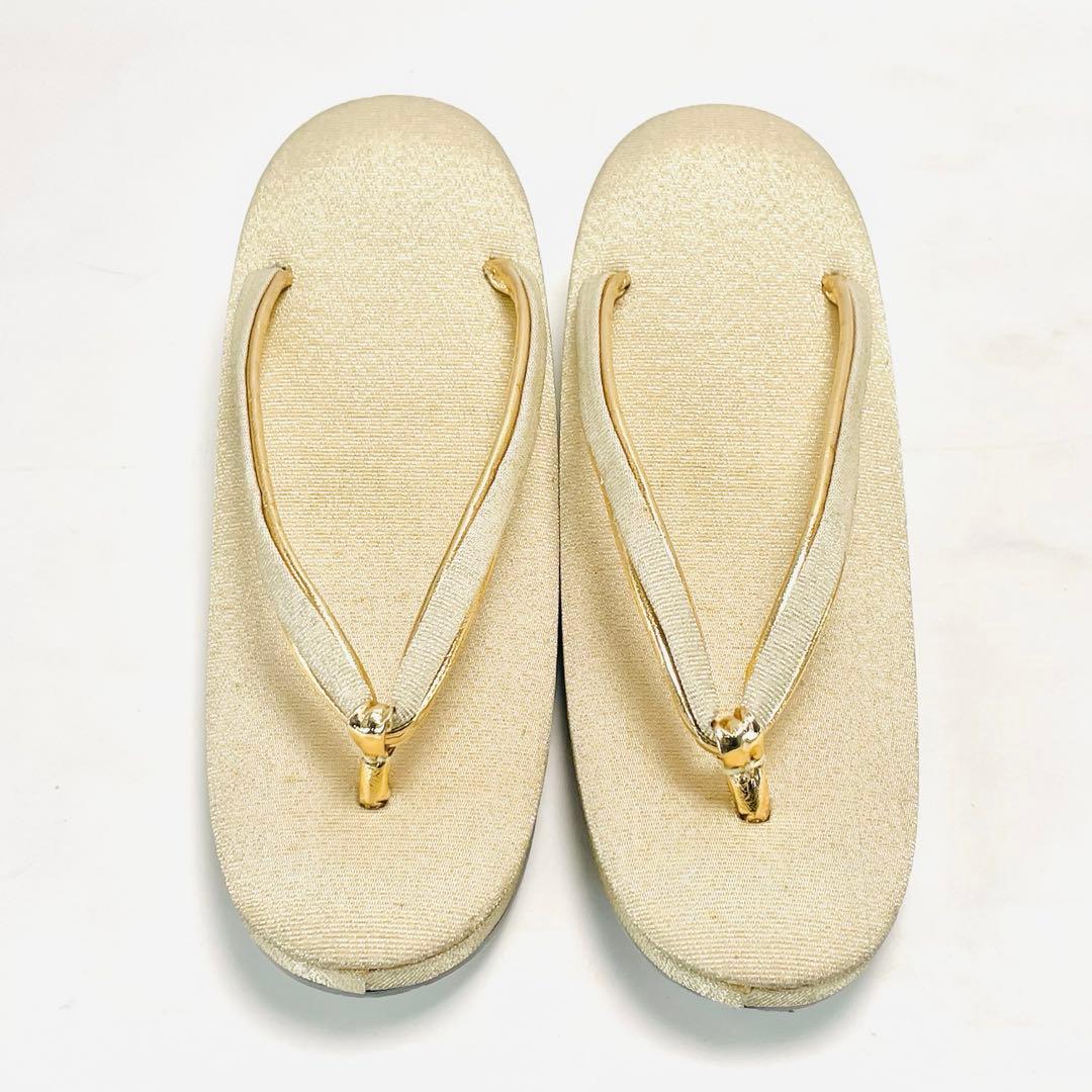 ⑥創作 御誂 和装用バッグ 草履 2点セット 和装履物 ゴールド系 レディース