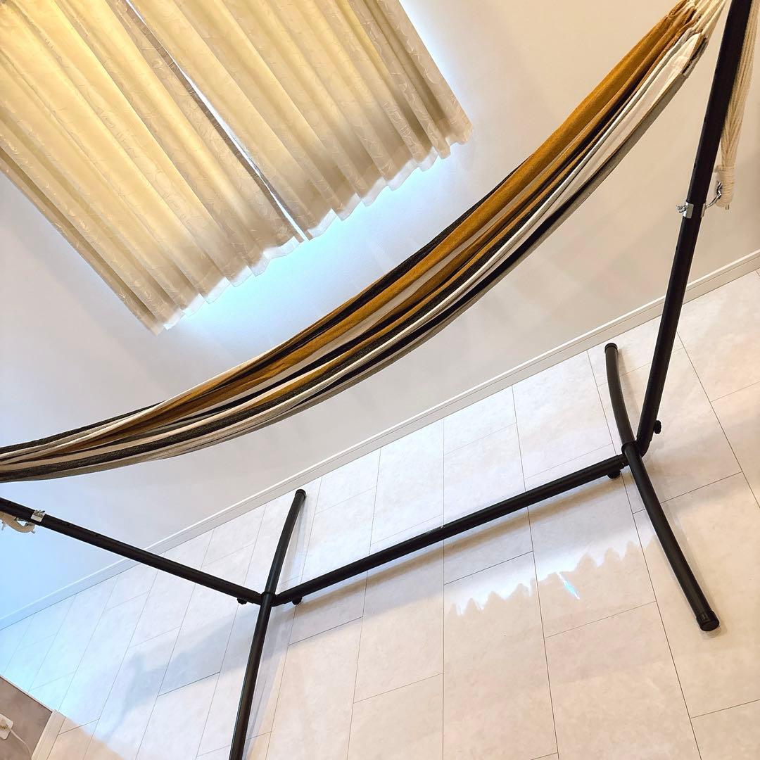 ハンモック 二人用 自立式 ダブル サイズ ベーシック 布製 スタンド付き