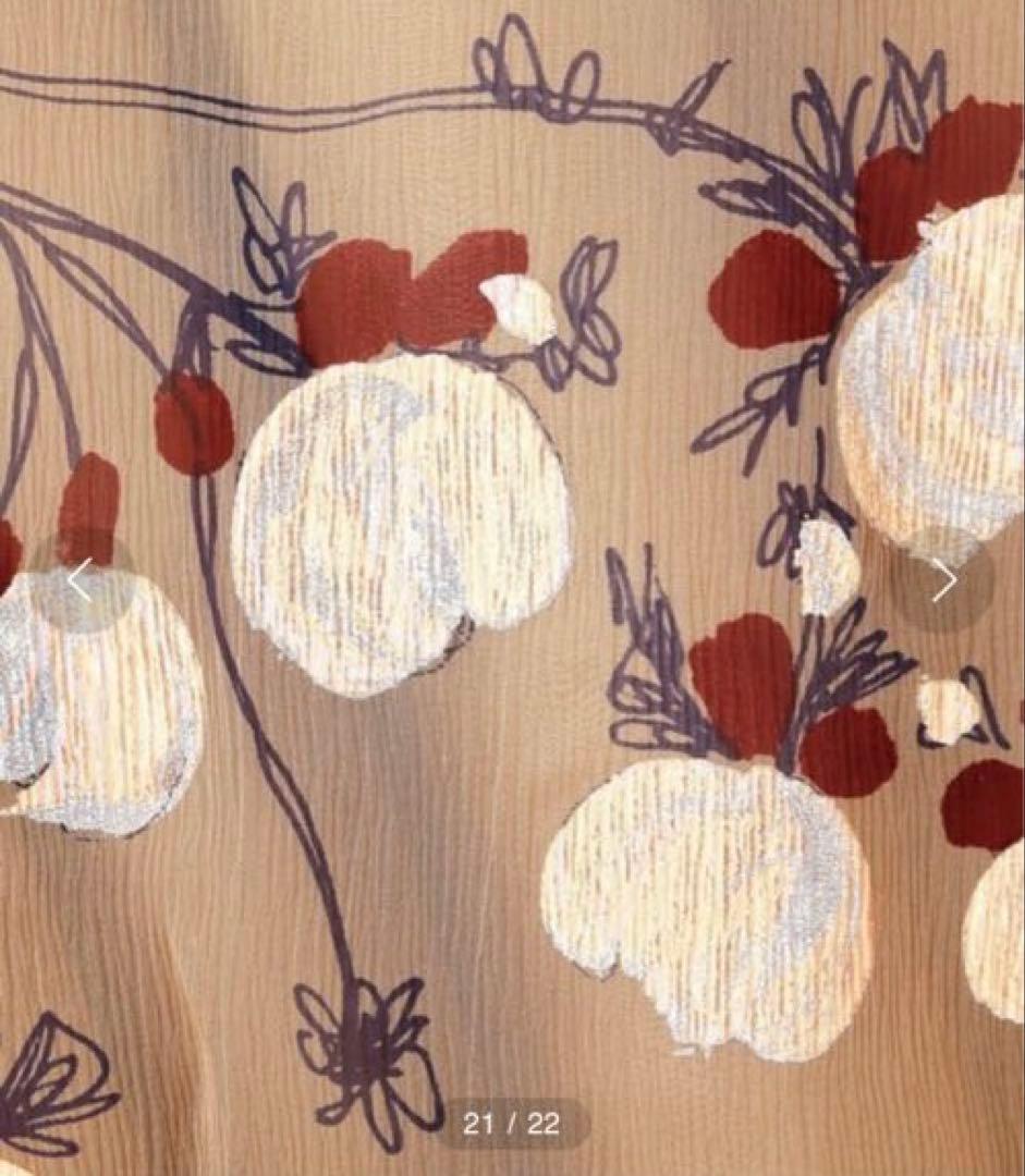 ペイントフラワープリントノースリーブ ワンピース　シルク ピンク系