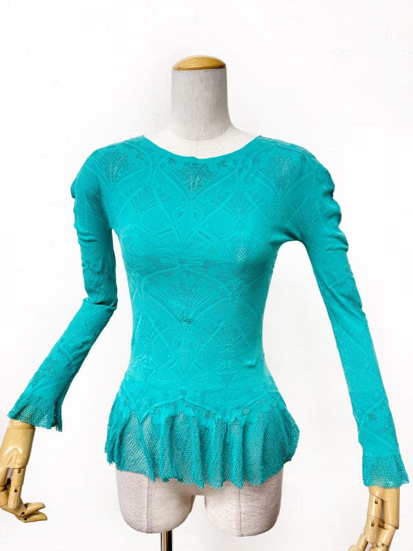 【タカダンス】新品 ノーソーイングニット ターコイズ 社交ダンス トップス044