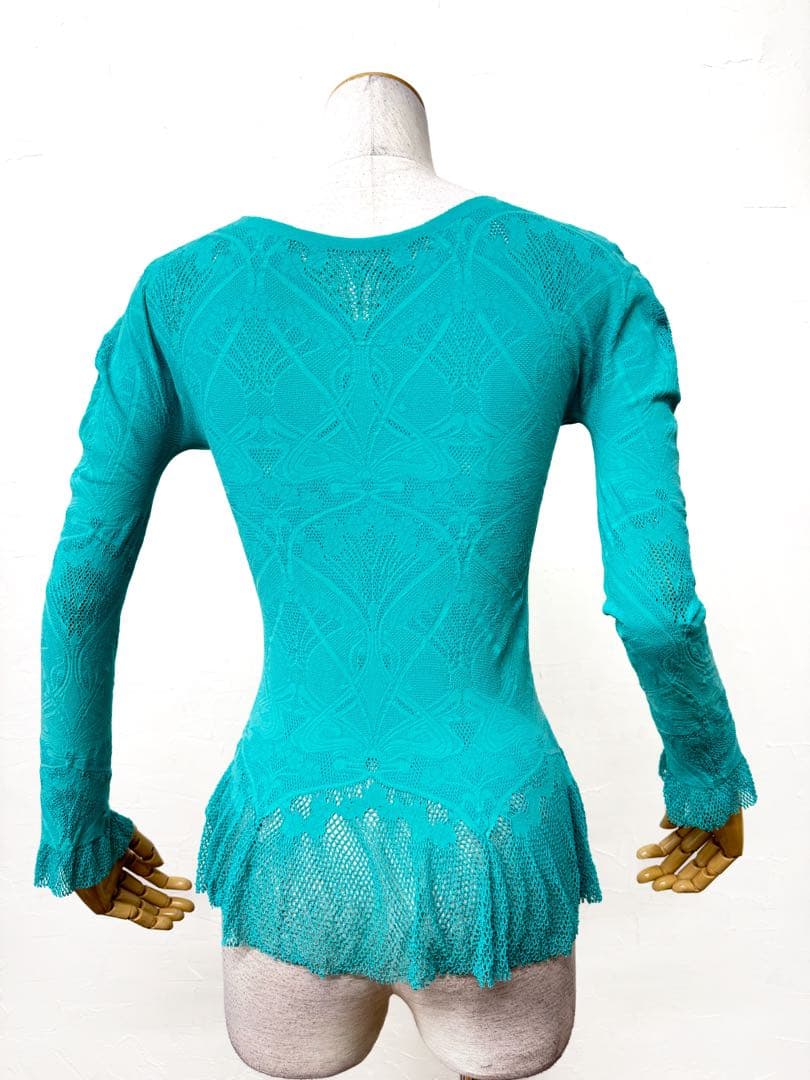 【タカダンス】新品 ノーソーイングニット ターコイズ 社交ダンス トップス044
