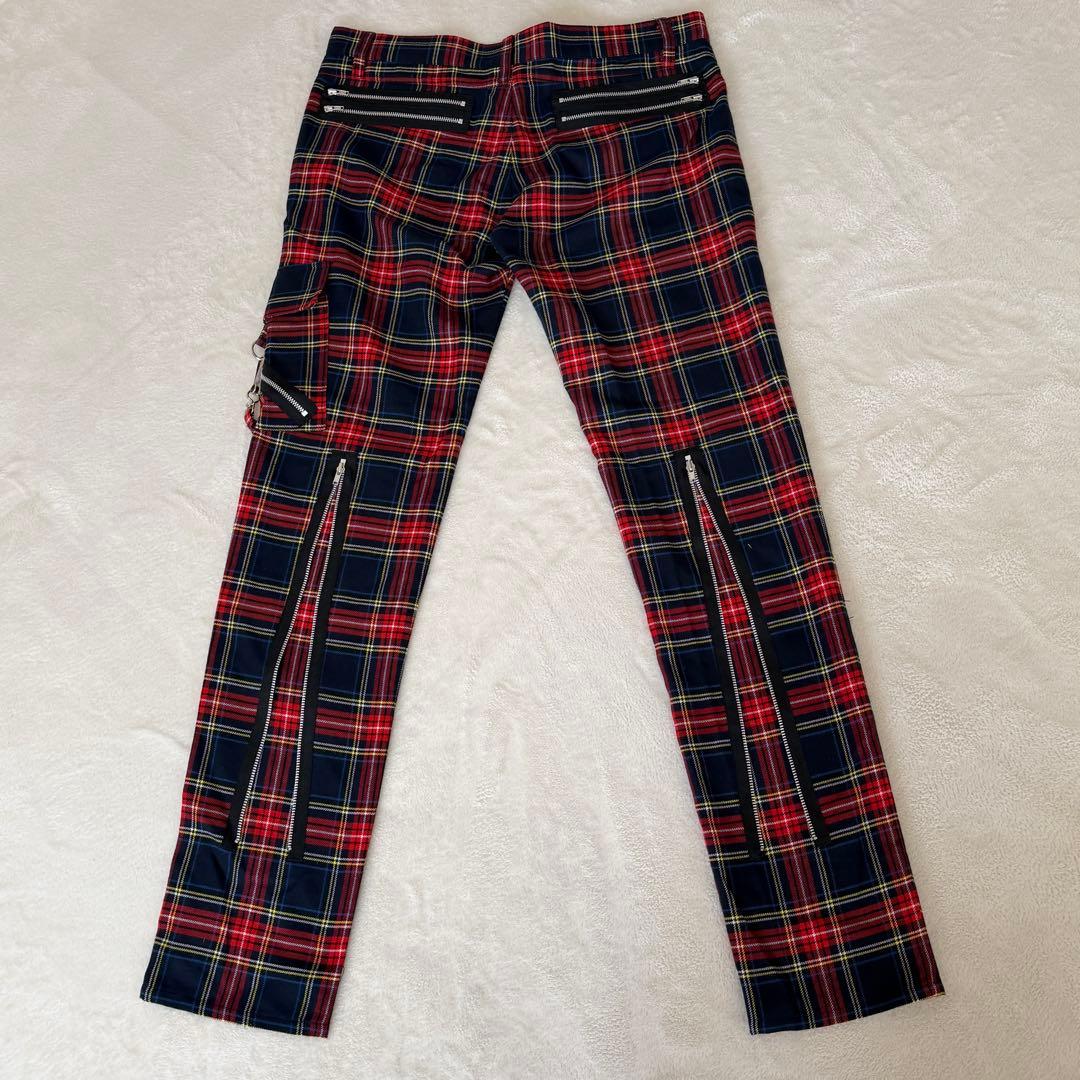 美品✨666 ボンテージパンツ タータンチェック ジップ パンク 日本製　レッド