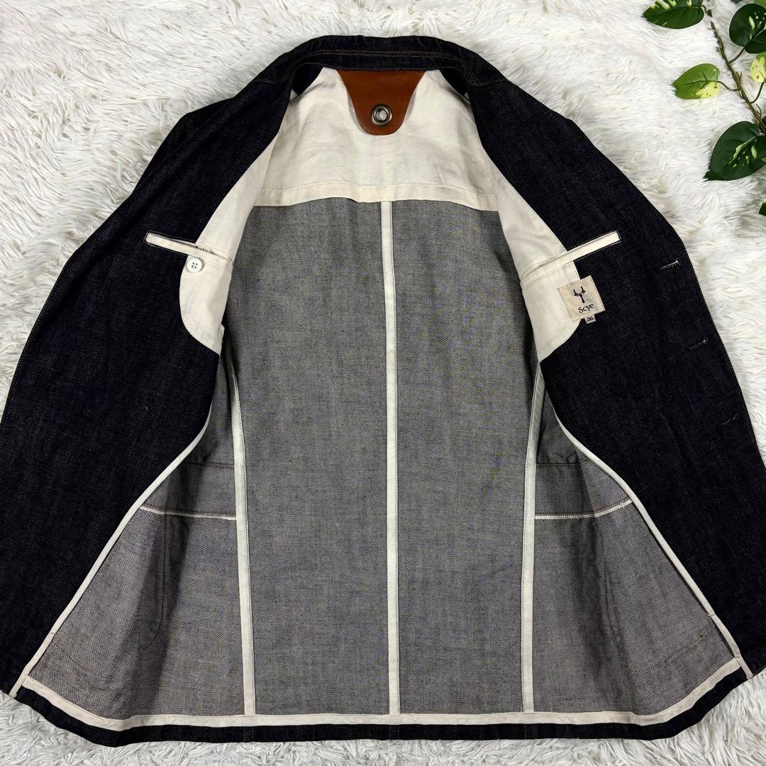 極美品 Scye 先染め ブラックデニム テーラードジャケット 36 日本製 黒