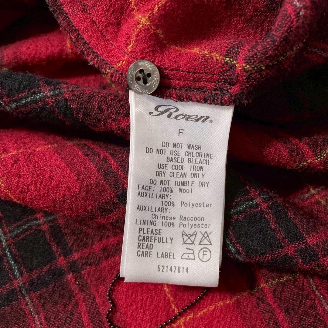 【葵】Roen　y2k チェック柄ウールポンチョ ファーフード付き スカル