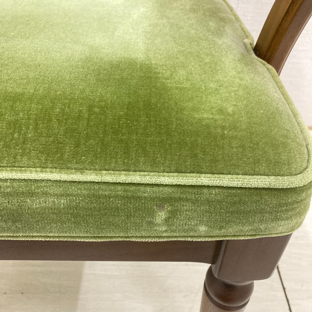 【飛騨産業】キツツキ　モケットグリーン　アームチェア　椅子　ダイニングチェア２脚