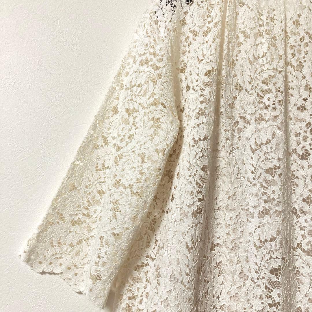 未使用級✨スローブイエナ フラワー刺繍 総レース 白 ロング フレア ワンピース