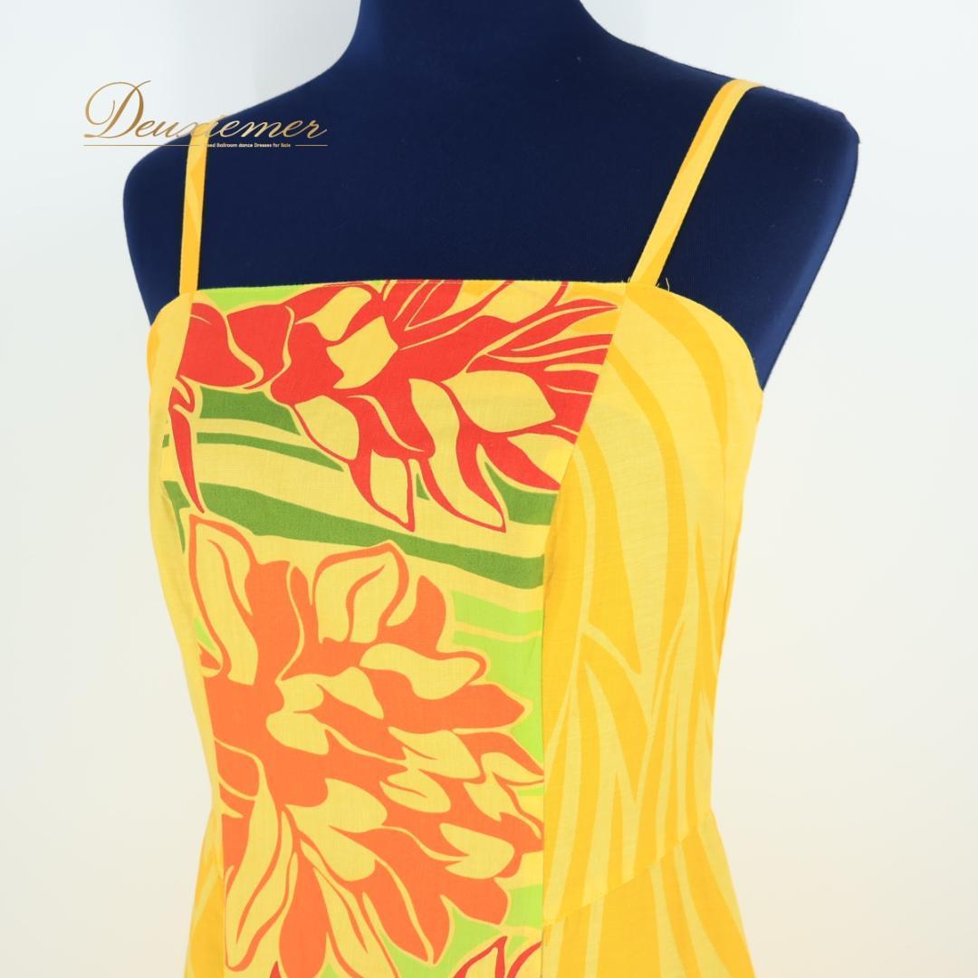 【美品 フラダンス衣装】イエロー FANCY DRESS ワンピース 黄 赤 緑