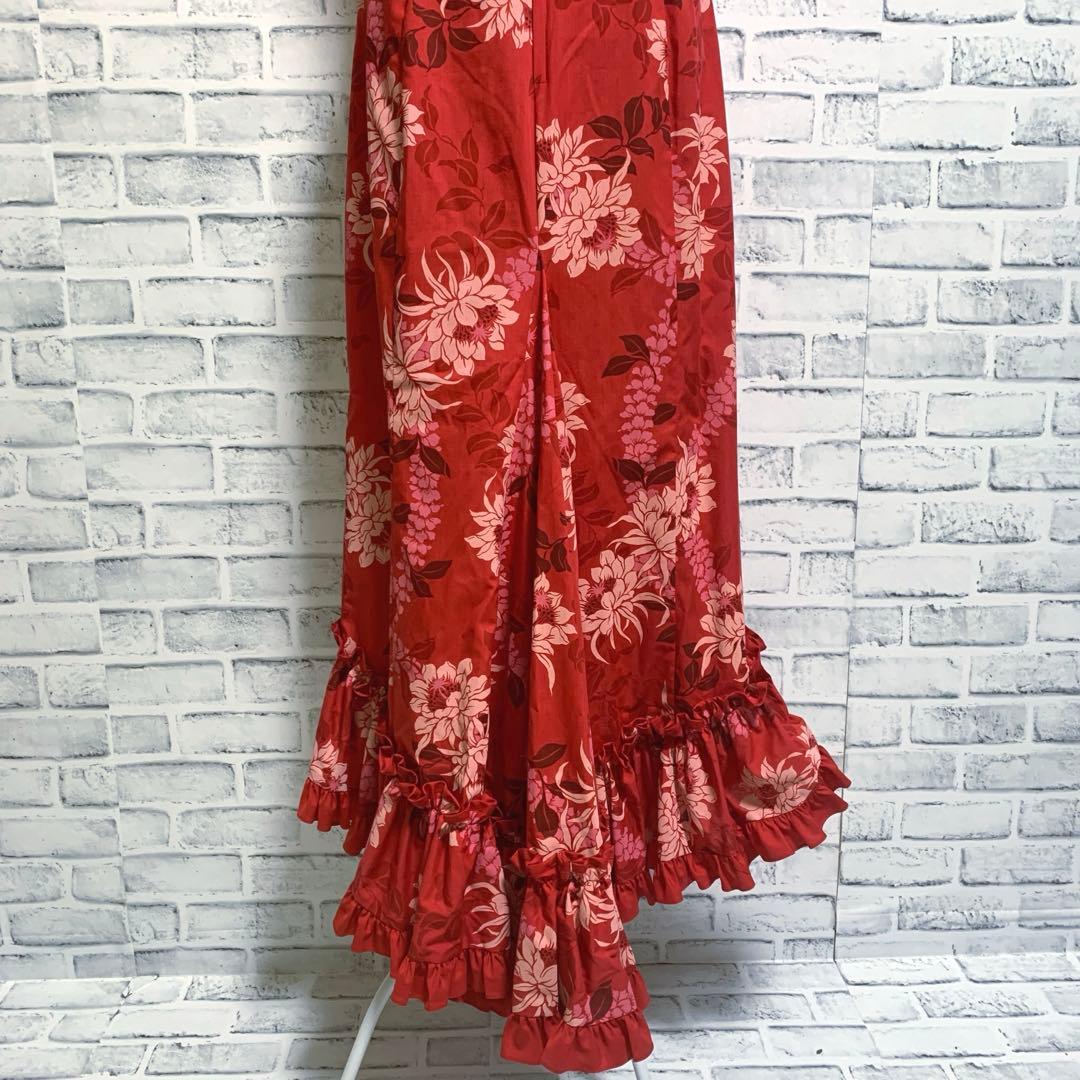 【セキノレーシングスポーツ】日本製　フラダンス衣装　赤系　ドレス　ムームー　M