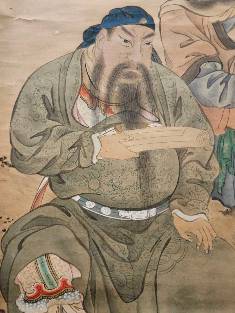 「関羽と周倉」三国志 肉筆 紙本彩色 時代物 骨董品 掛軸 厄除け