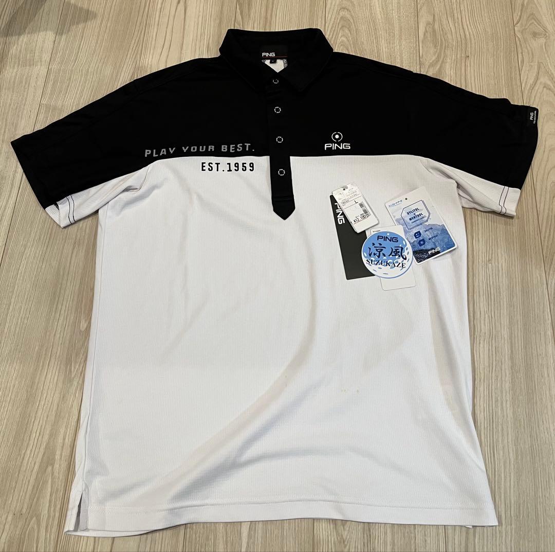 PING ピン　ゴルフ半袖ポロシャツ 高機能ブラック/ホワイトL