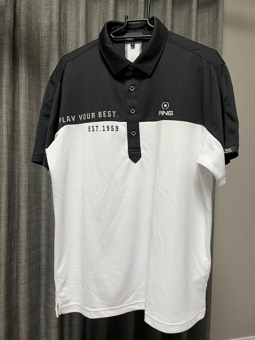 PING ピン　ゴルフ半袖ポロシャツ 高機能ブラック/ホワイトL