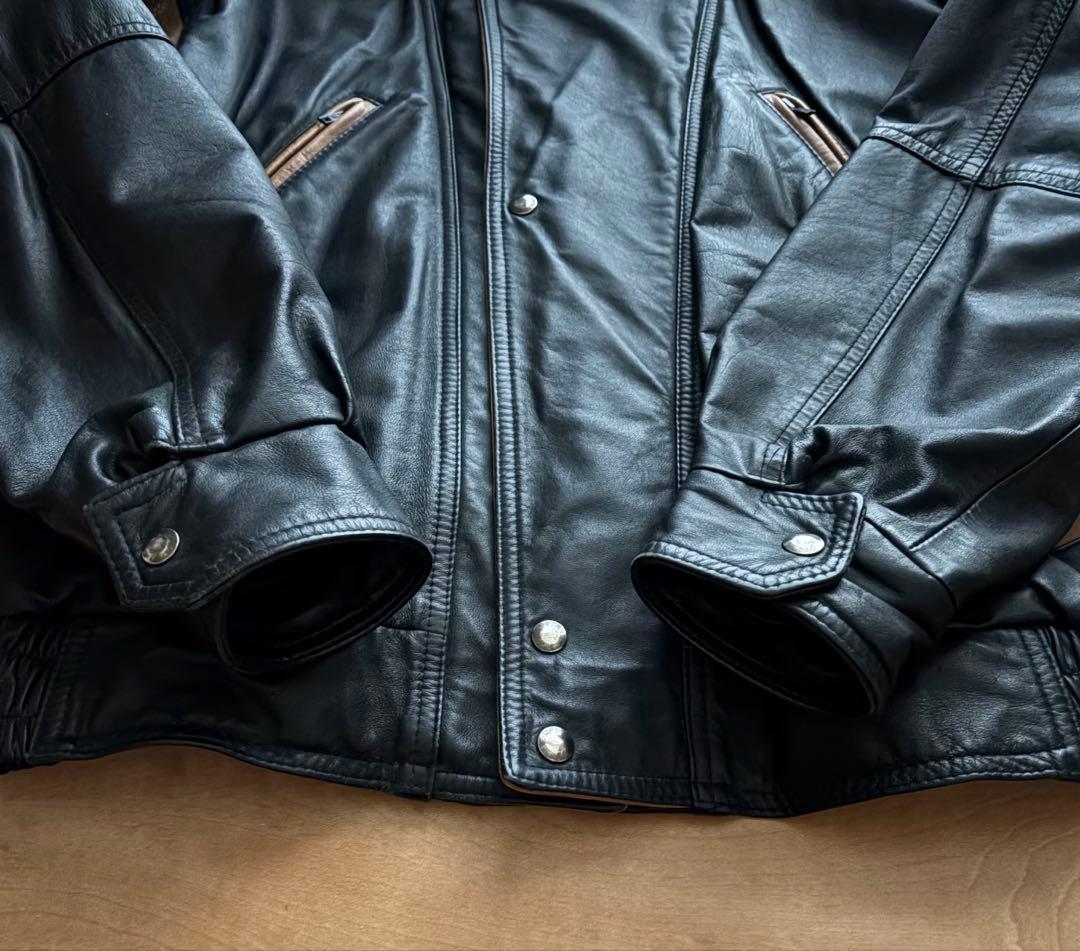 80s レザージャケット　ダブル　切り替え　ハイネック　ブラウン　ラルフローレン