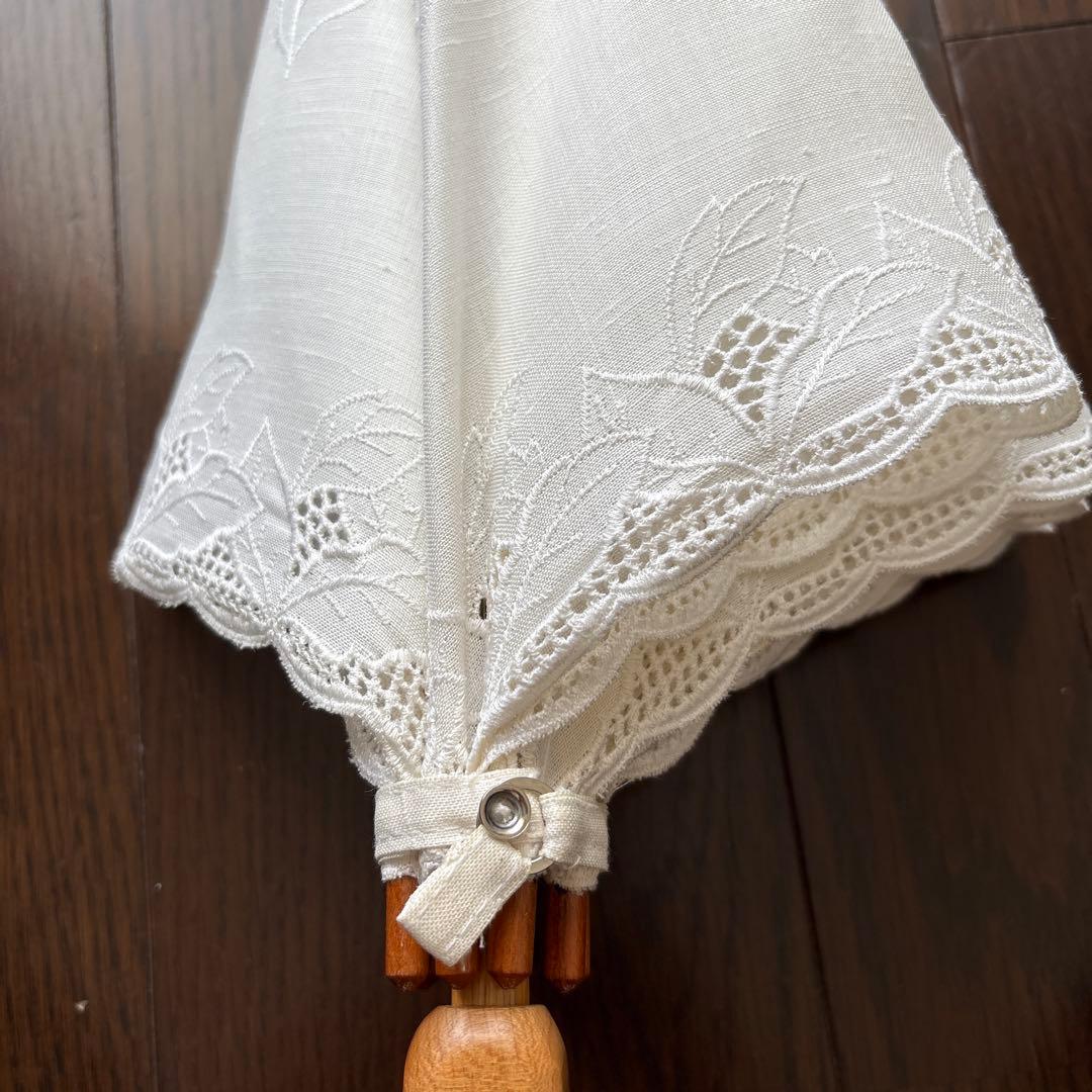 希少☆レース 日傘 昭和レトロ アンティーク 麻 日本製 ラタン 長傘 ベージュ