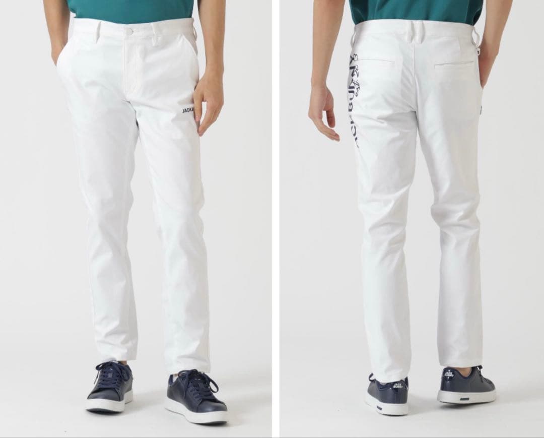 新品 パーリーゲイツ ジャックバニー ストレッチツイルロングパンツ(5)L/白