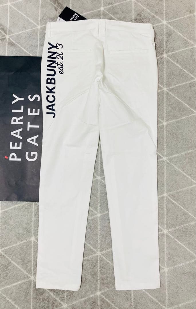 新品 パーリーゲイツ ジャックバニー ストレッチツイルロングパンツ(5)L/白