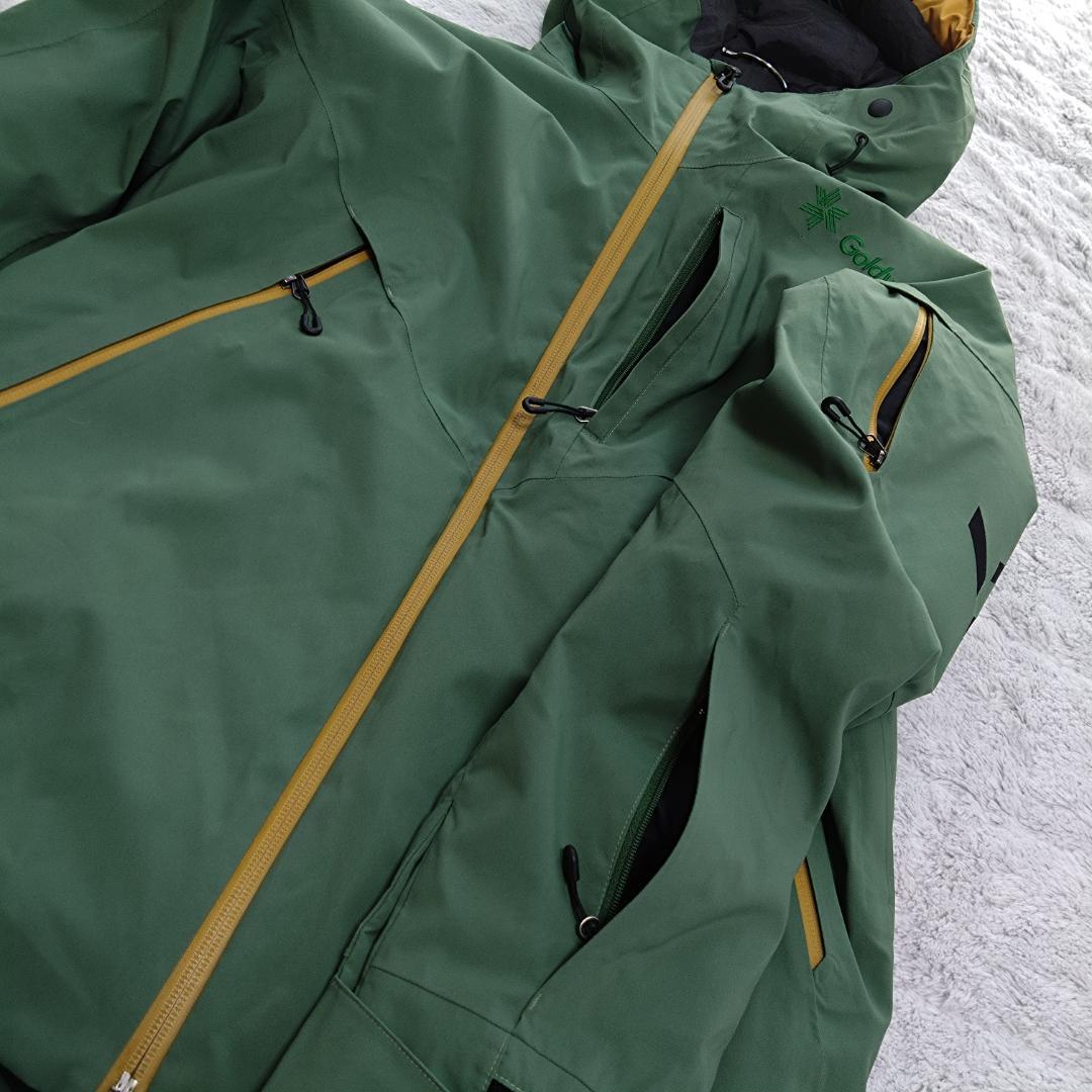 美品GOLDWIN スキーウェア 機能的 ポケット充実 裏地微起毛　グリーン