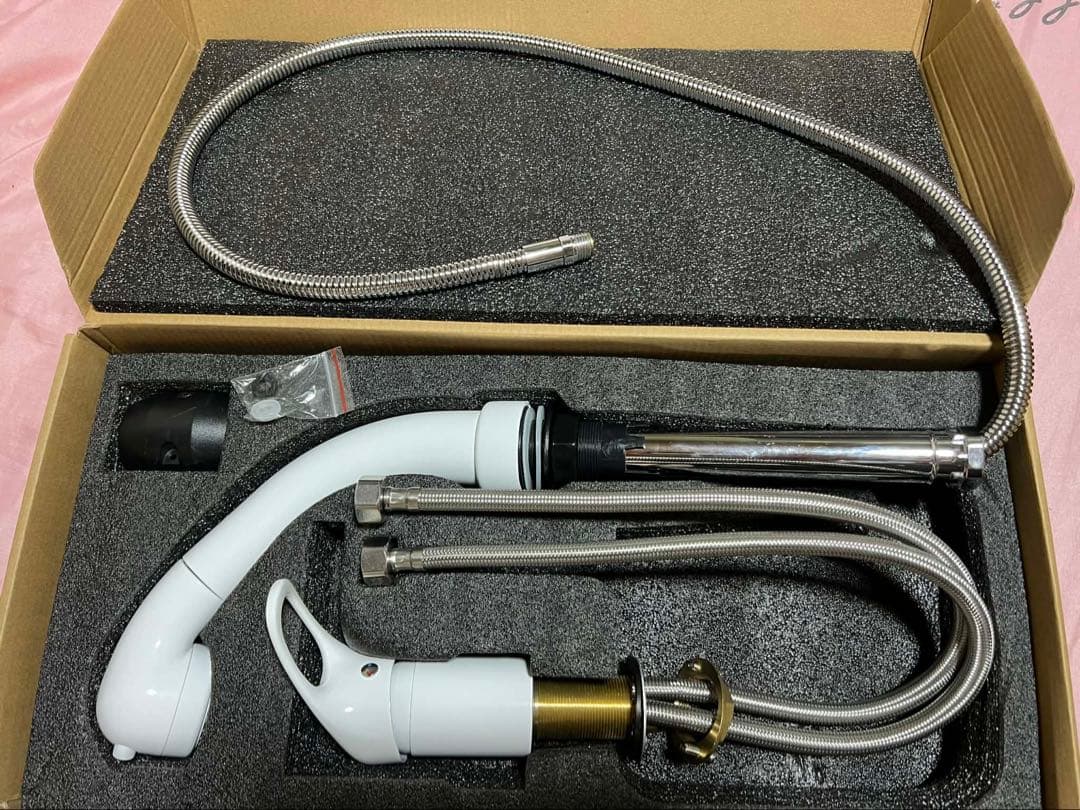 MEOMER 洗面台蛇口 ホワイト 引き出し式 360°回転 混合水栓