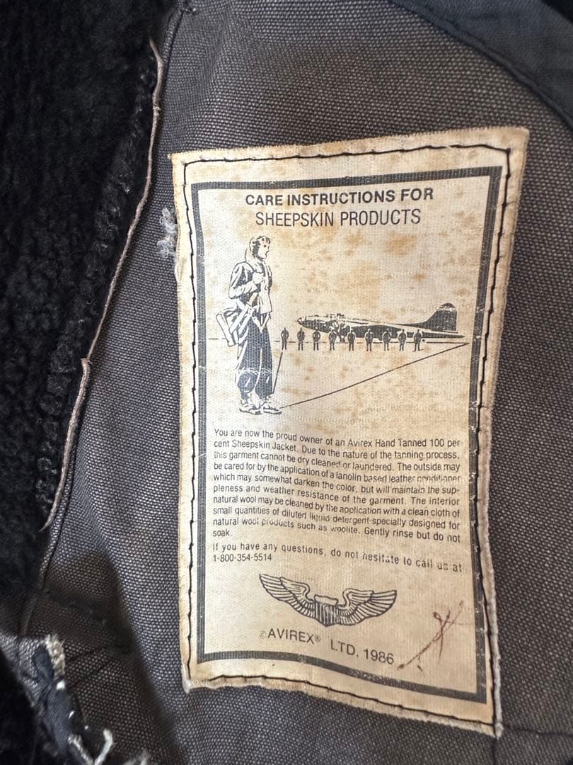 アヴィレックス B-3 USA製 フライトジャケット ムートン 黒 38