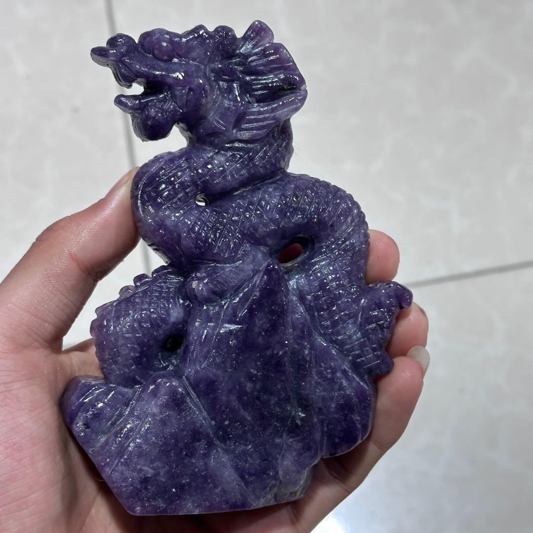 天然石フローライトの龍　置物　ご購入前に在庫確認G.1404