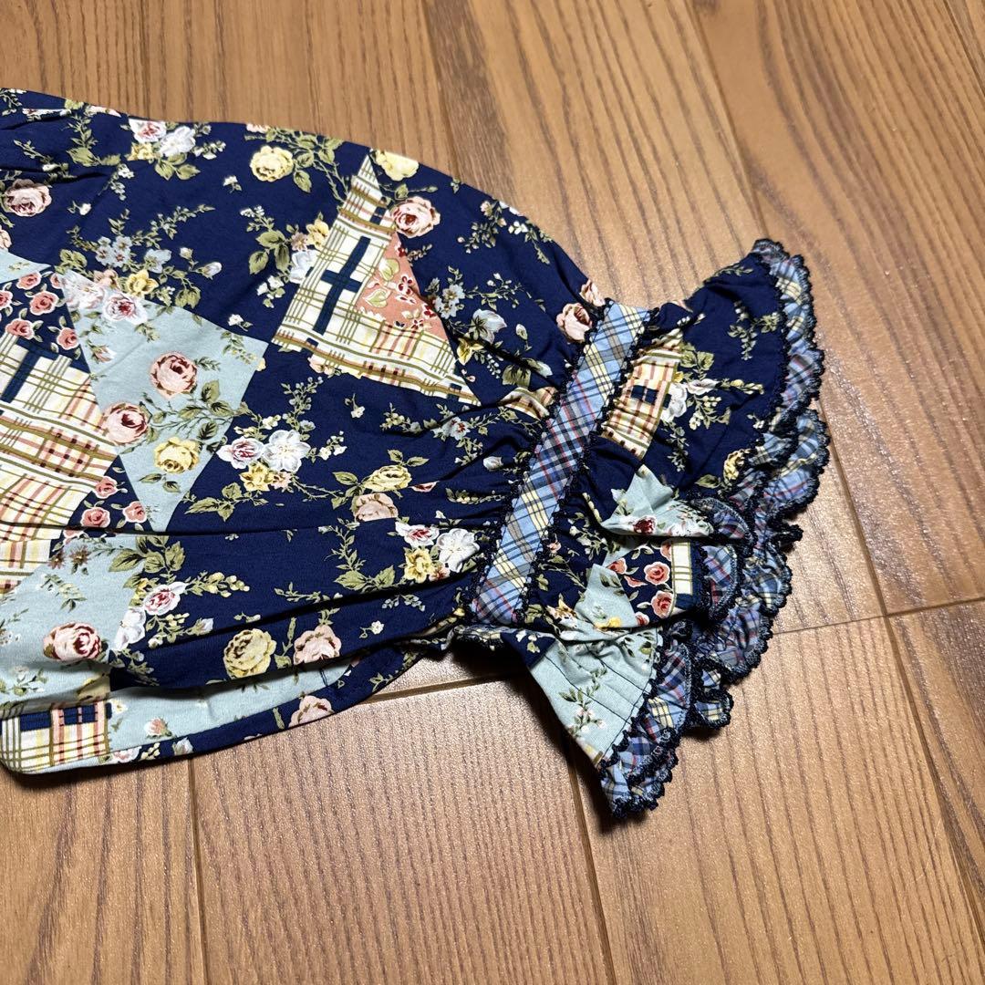 ＊フリル付き＊パッチワーク柄方ワンピース ＊ネイビー系＊補正あり＊新品＊