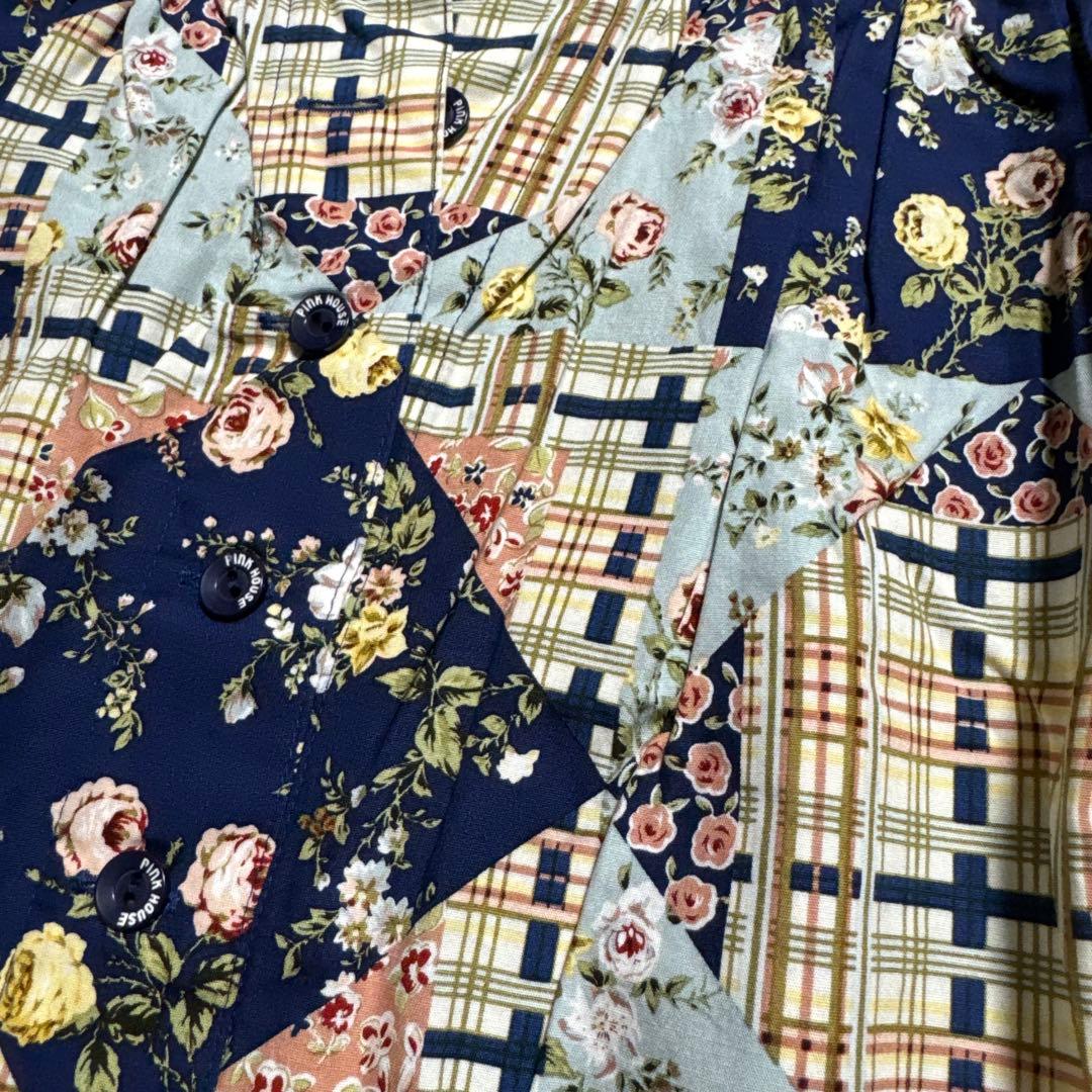 ＊フリル付き＊パッチワーク柄方ワンピース ＊ネイビー系＊補正あり＊新品＊