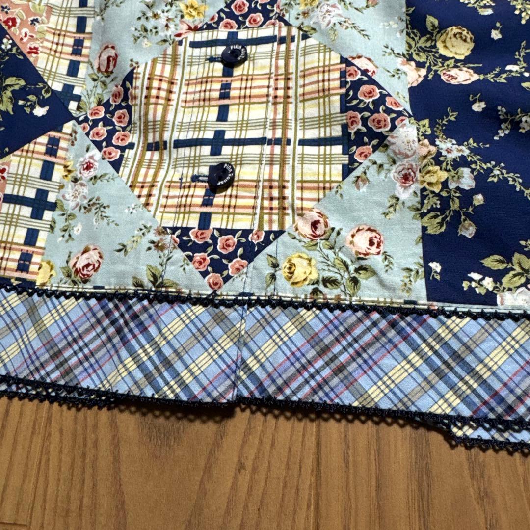 ＊フリル付き＊パッチワーク柄方ワンピース ＊ネイビー系＊補正あり＊新品＊