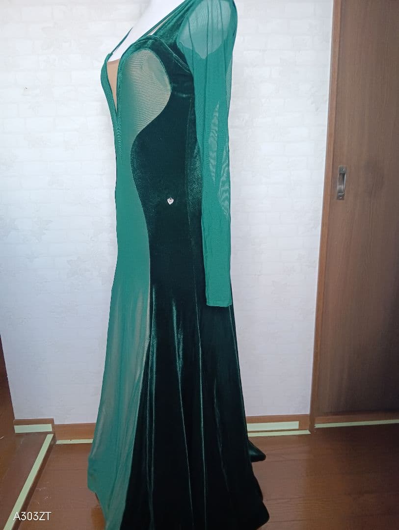 TID社交ダンスドレス 緑色 Vネック