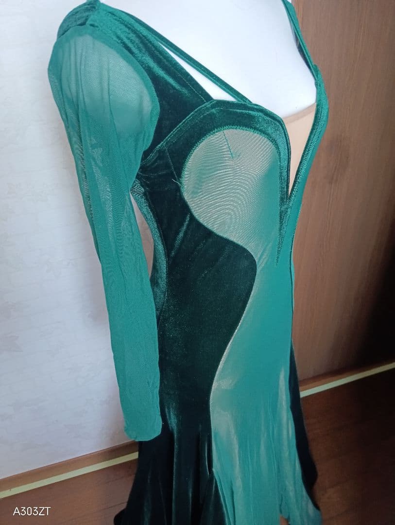 TID社交ダンスドレス 緑色 Vネック