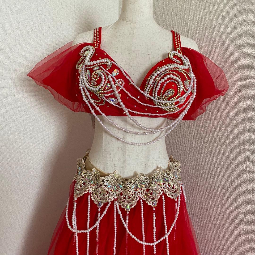 最大値引き！　ベリーダンス　衣装　赤　パール　XXL