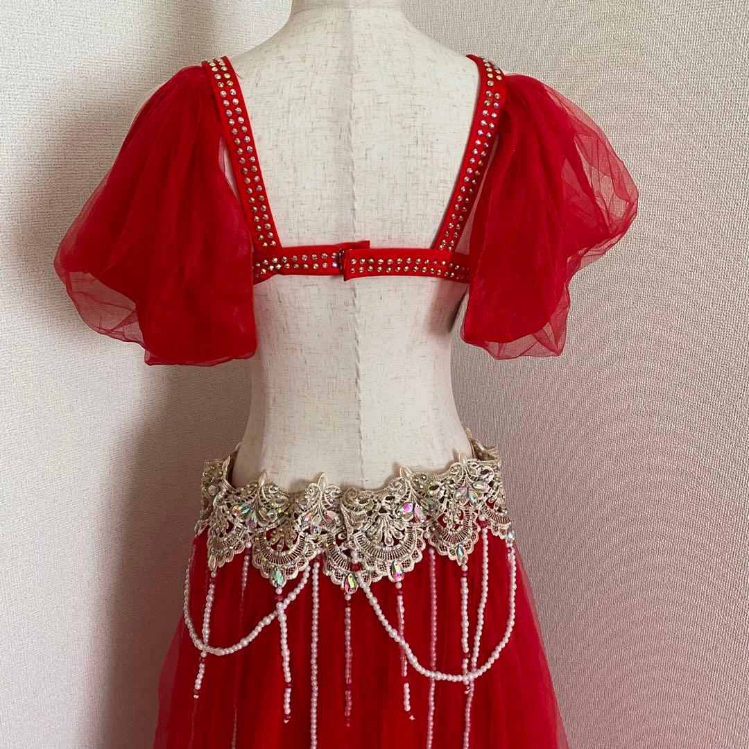 最大値引き！　ベリーダンス　衣装　赤　パール　XXL
