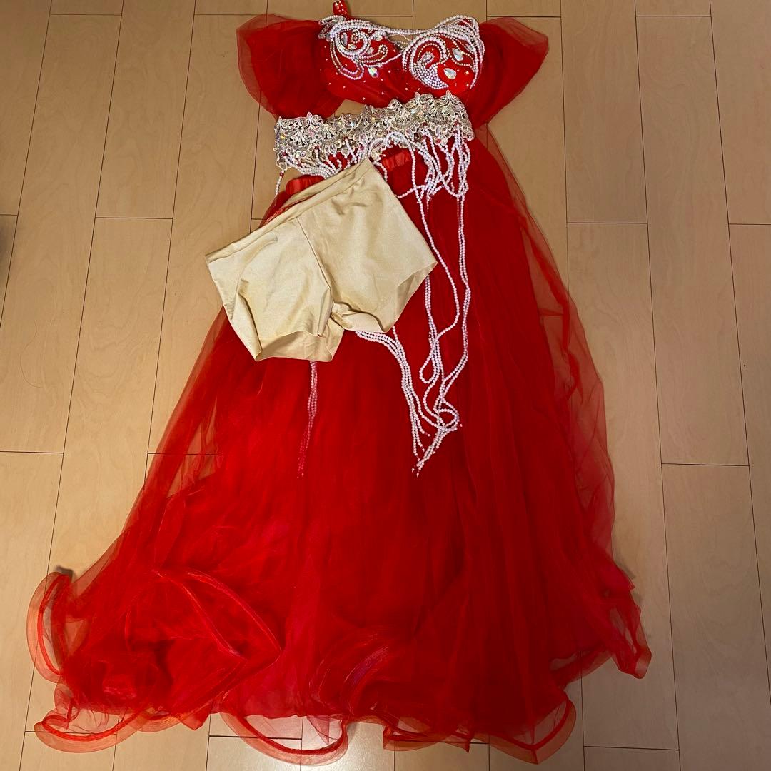 最大値引き！　ベリーダンス　衣装　赤　パール　XXL