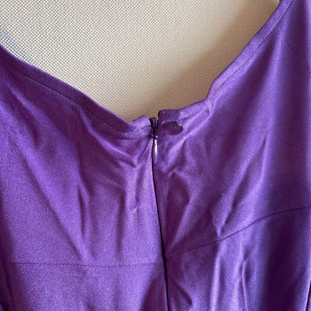 6020社交ダンス衣装【9】ワンピース　ロング丈紫　ストレッチ　シアー　裏地あり