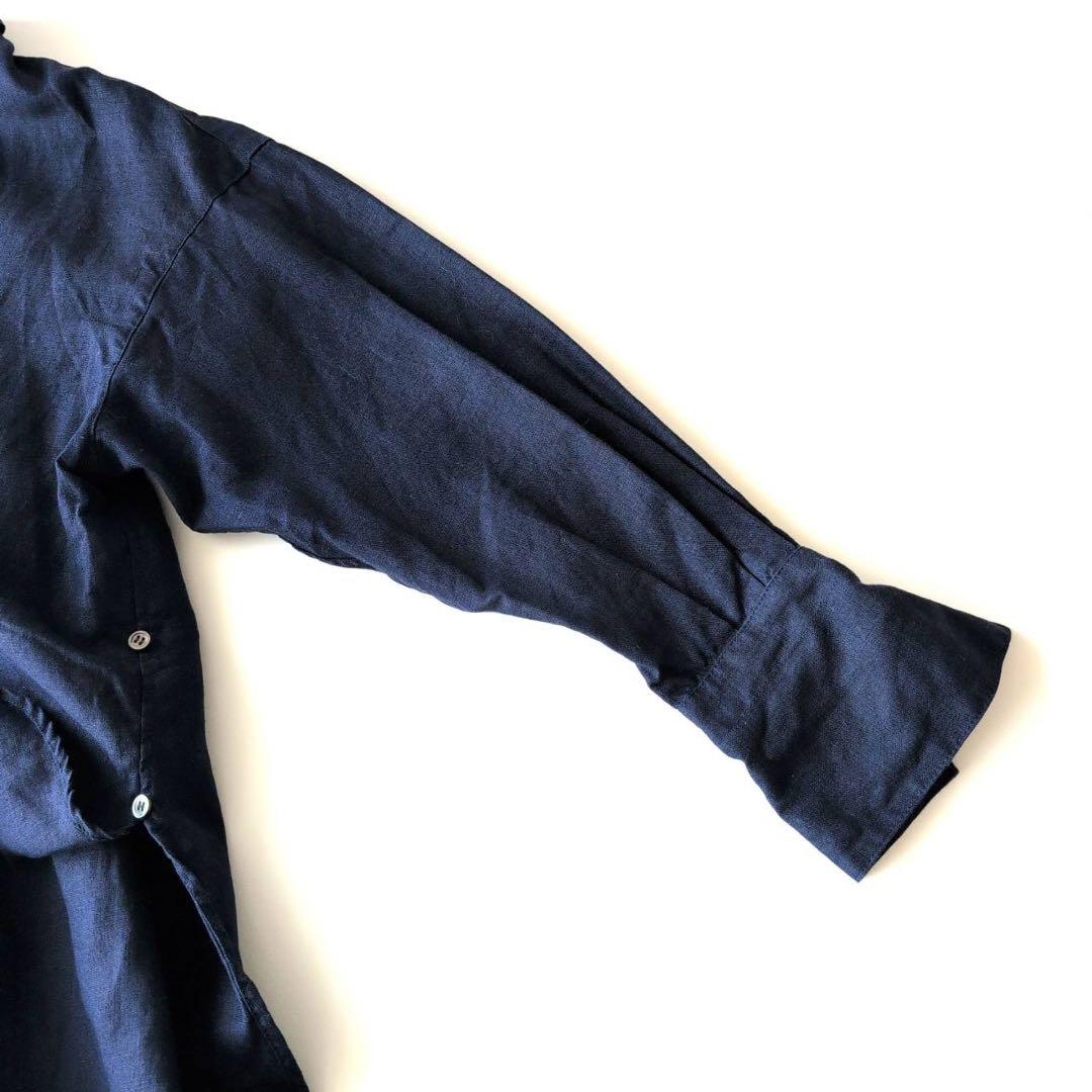 美品2023プルミエアロンディスモン　￼ウォッシュリネンシャツ　ネイビー　F