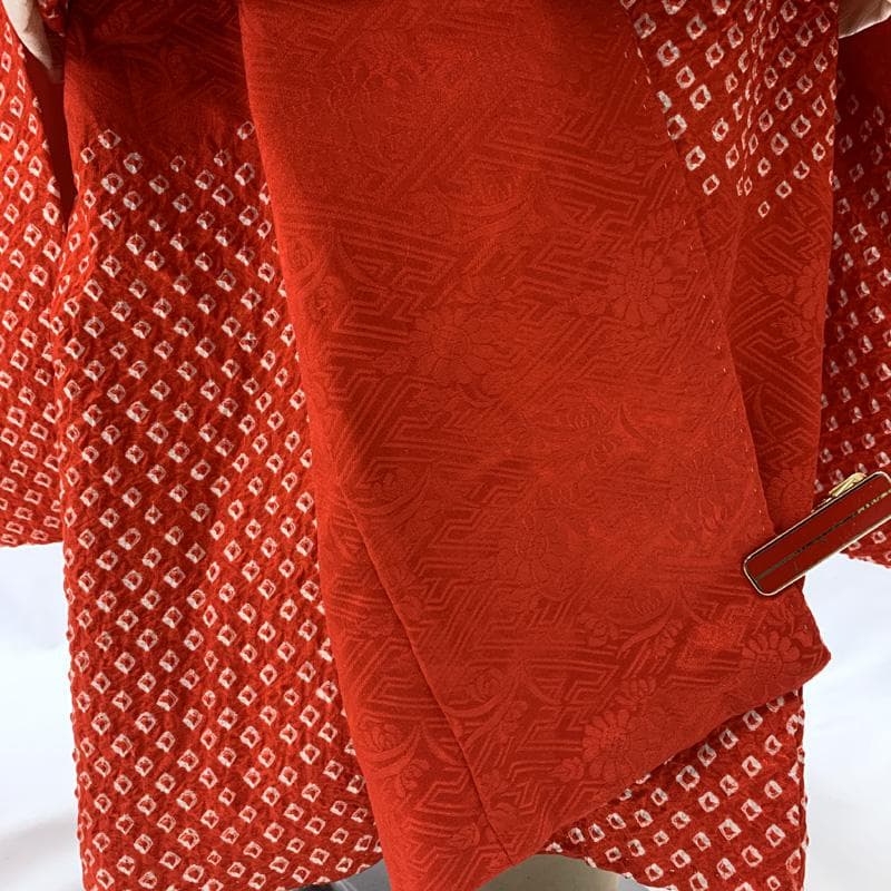 603ag15□七五三 三歳 女児 着物&被布 総絞り 刺繍 毬□状態良好