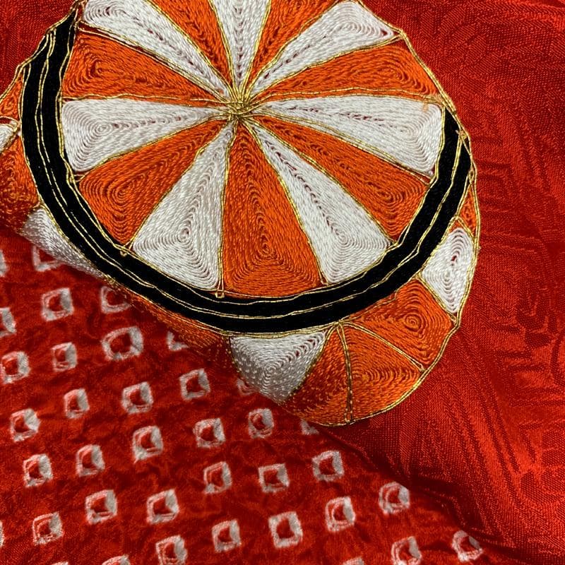 603ag15□七五三 三歳 女児 着物&被布 総絞り 刺繍 毬□状態良好