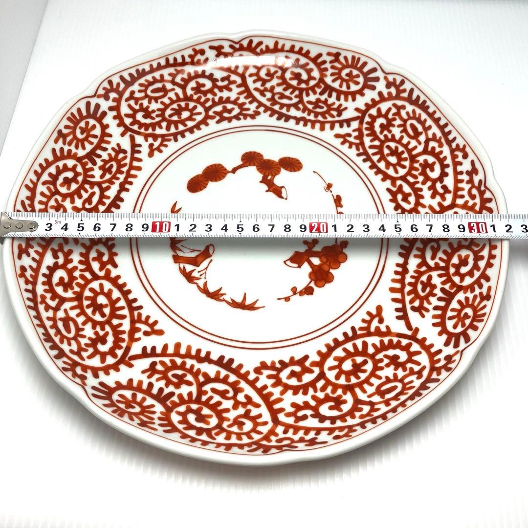 希少 有田焼 林斎窯 古伊万里 大皿 丸皿 赤色 伝統工芸 32cm