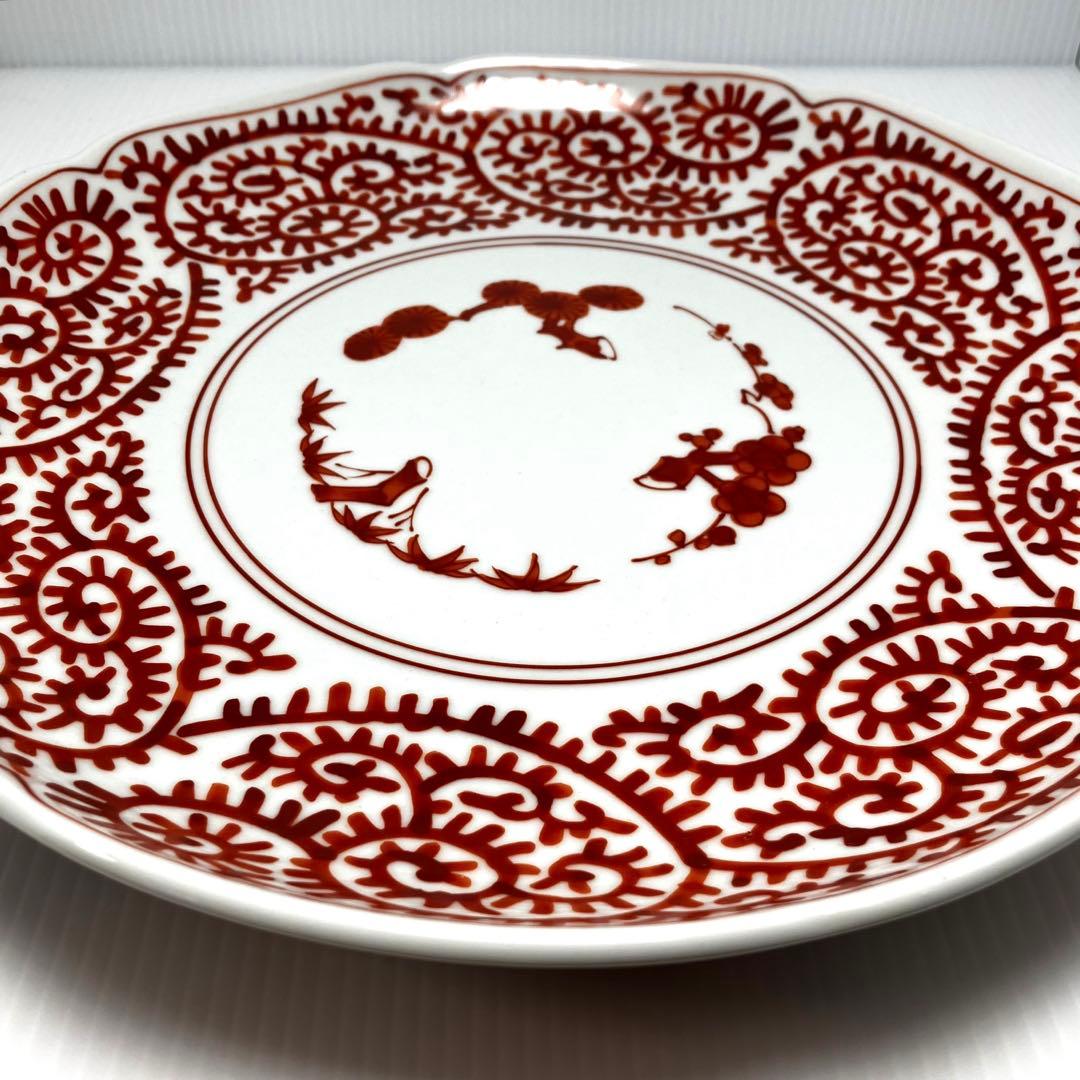希少 有田焼 林斎窯 古伊万里 大皿 丸皿 赤色 伝統工芸 32cm